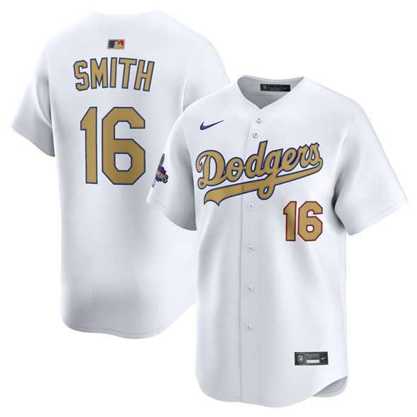 Mens Los Angeles Dodgers #16 Will Smith White 2025 Gold Collection Limited Stitched Jersey Dzhi